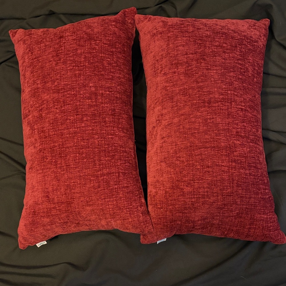 Plush Wine Burgundy Velvet Lumbar Pillow Pair - Picture 3 of 7